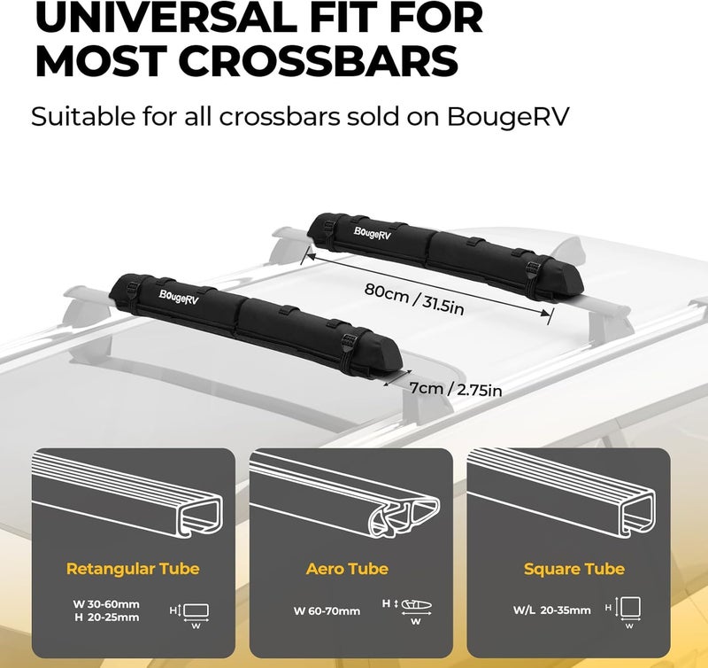 BougeRV 2.0 Soft Roof Rack Pads for Crossbars Protective, Water-Resistant Pads Surfboard Car Rack SUP Kayak Canoe Ladder Luggage Carrier, Universal for Cross Bars, Include 2 Endless Ratchet Straps - Image 2